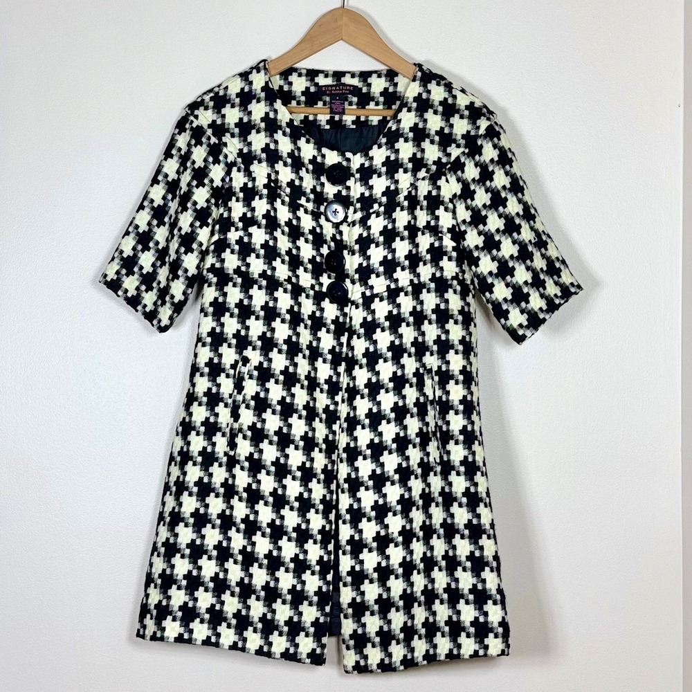 Vintage Signature By Robbie Bee Womens Coat Size 6 Houndstooth Short Sleeve Y2K